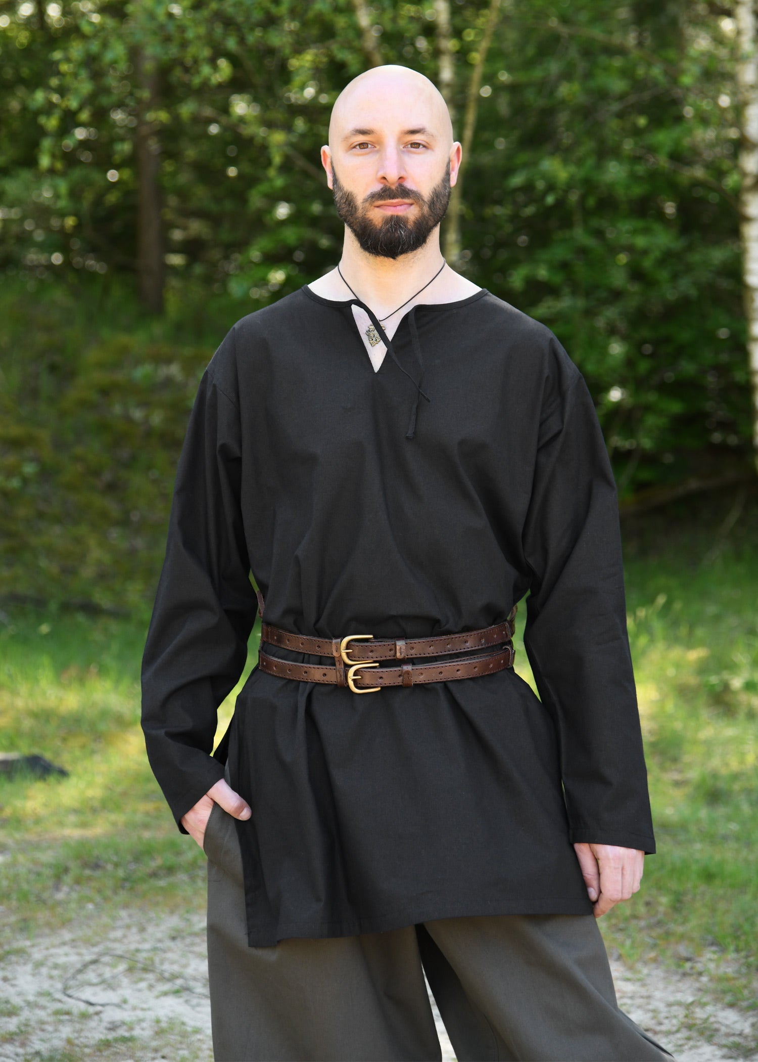Mittelalter Tunika Gunther, langarm, schwarz