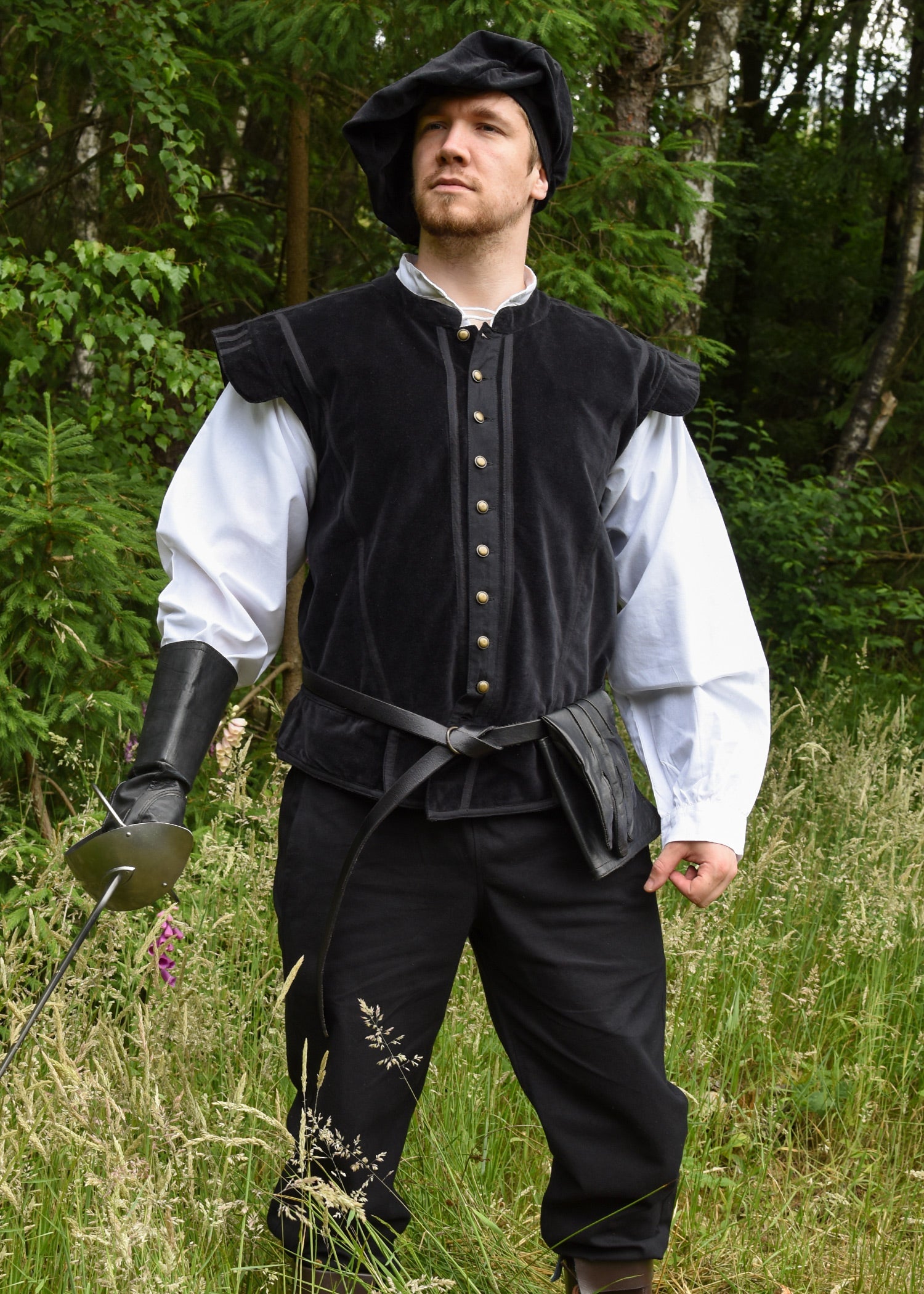 samt doublet victor mit metallknoepfen schwarz