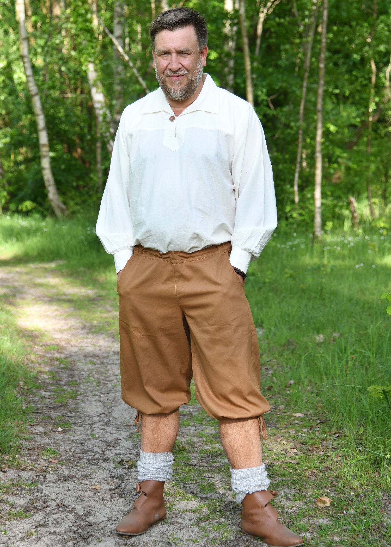 Mittelalter Hose Jonte: Leichte Knickerbocker Beigebraun