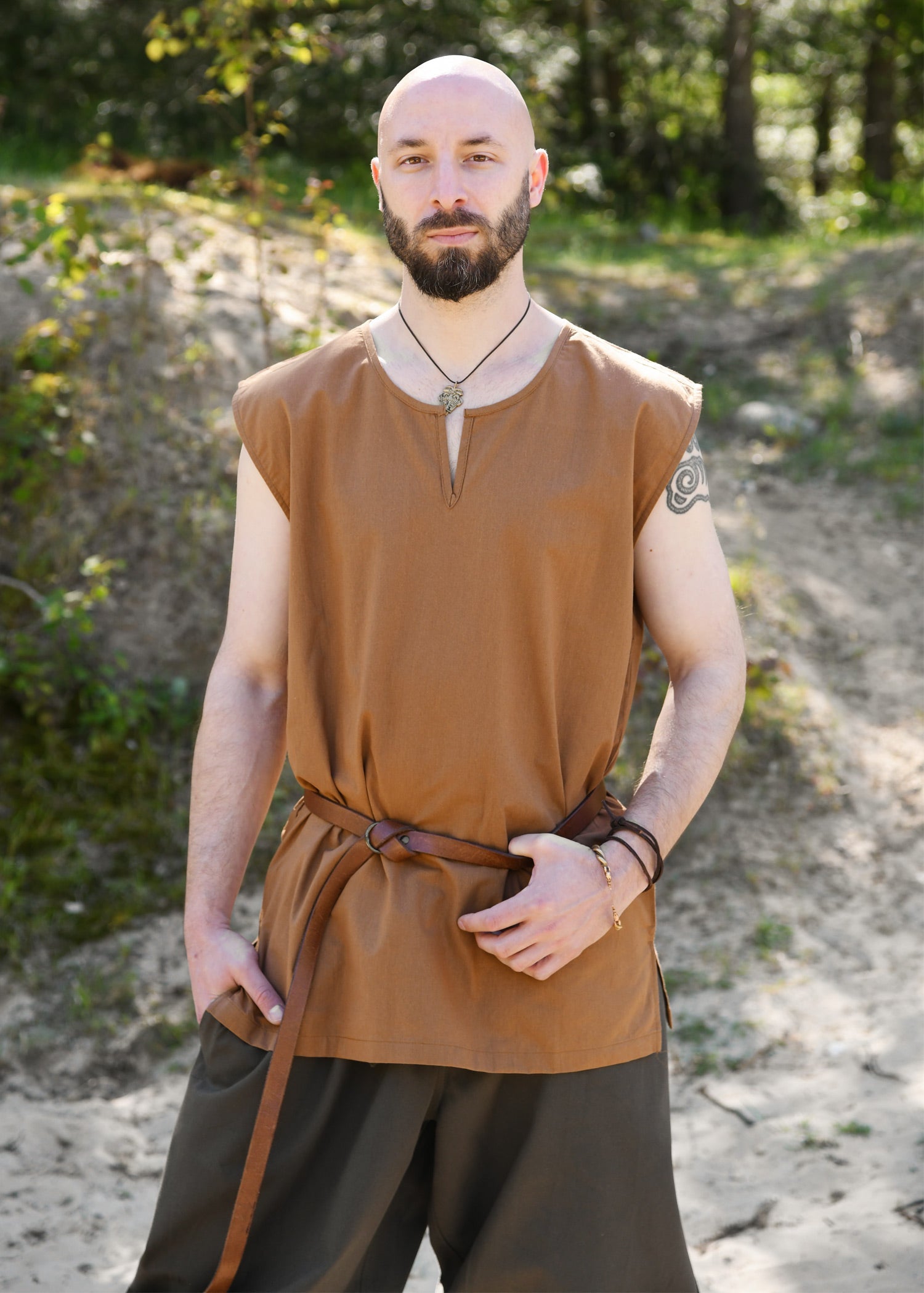 Mittelalter Tunika Clement, ärmellos, beige