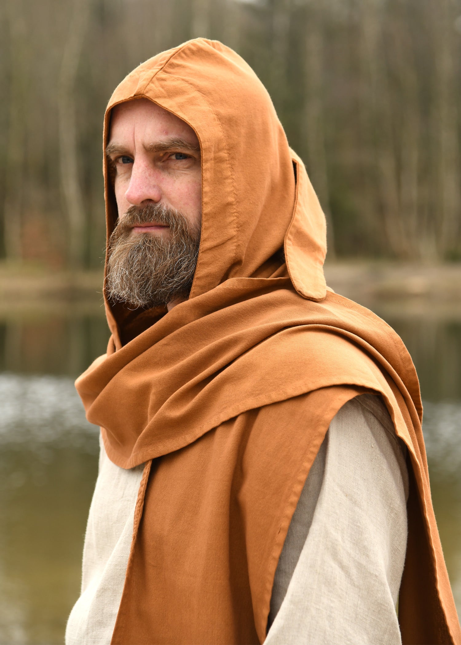 mittelalter schal mit kapuze beigebraun