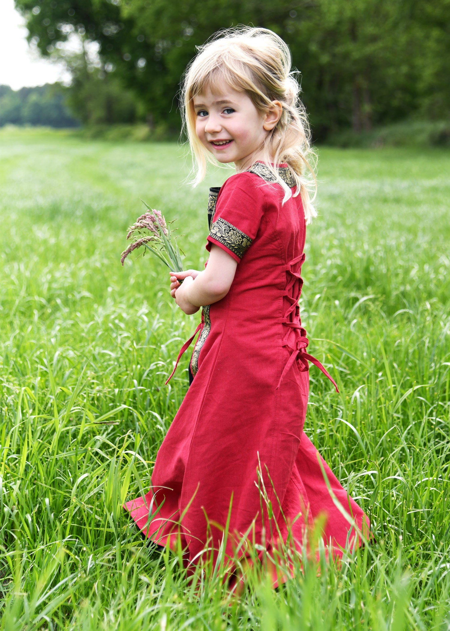kinder mittelalterkleid eleanor kurzarm rot schwarz