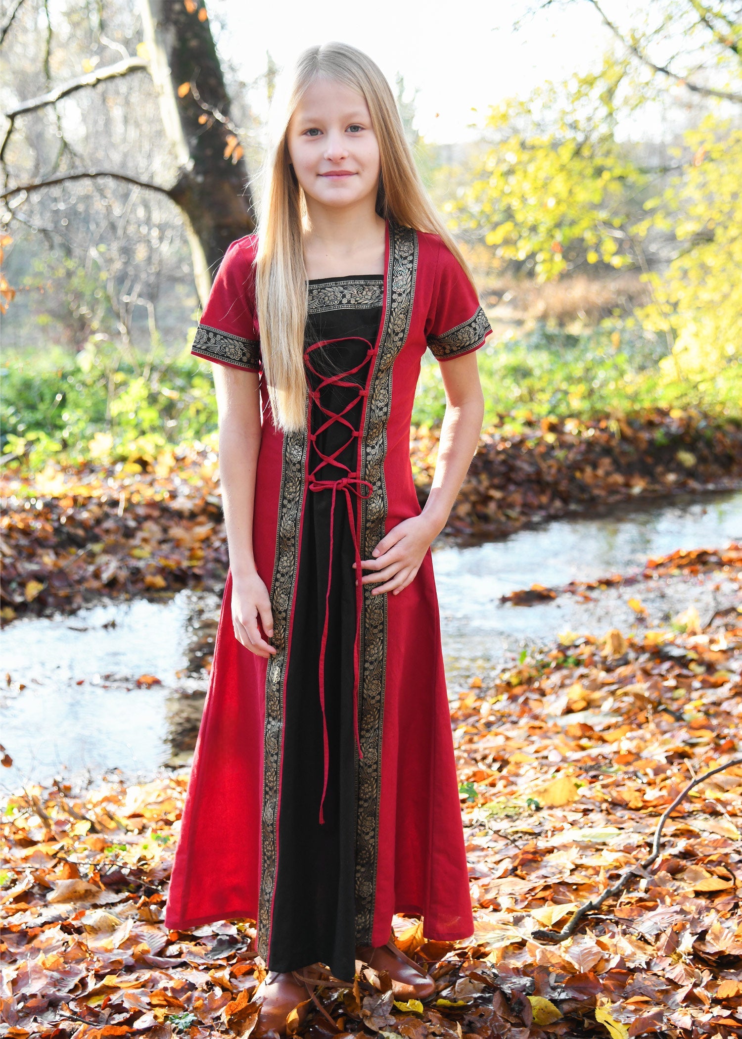Mittelalterkleid Eleanor für Kinder, Rot/Schwarz