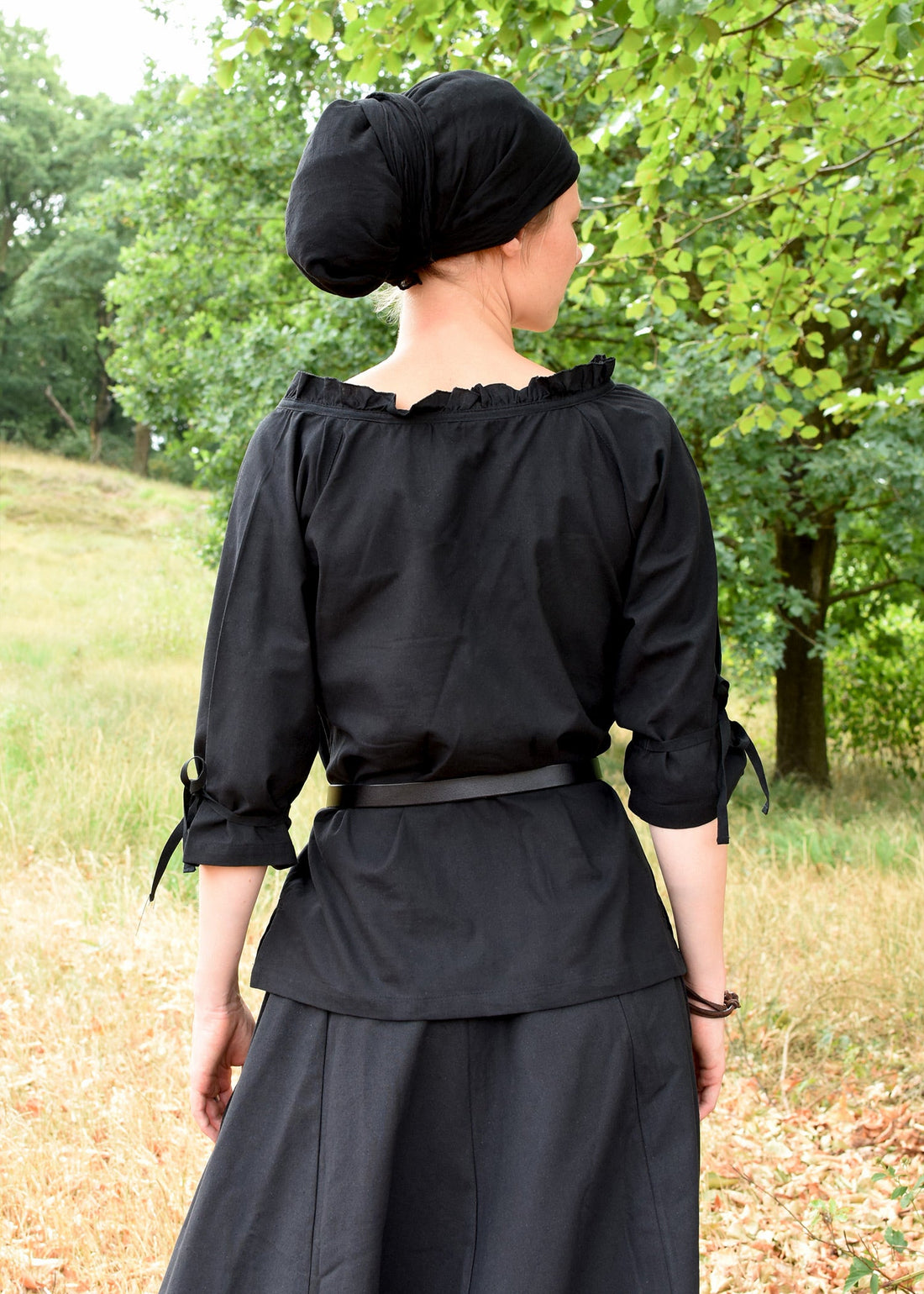 mittelalter bluse birga mit 3 4 arm schwarz