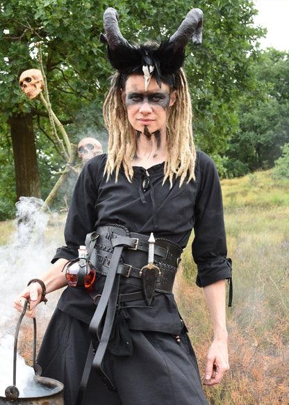 Mittelalter Bluse Birga: 3/4 Arm &amp; Rüschen, Schwarz