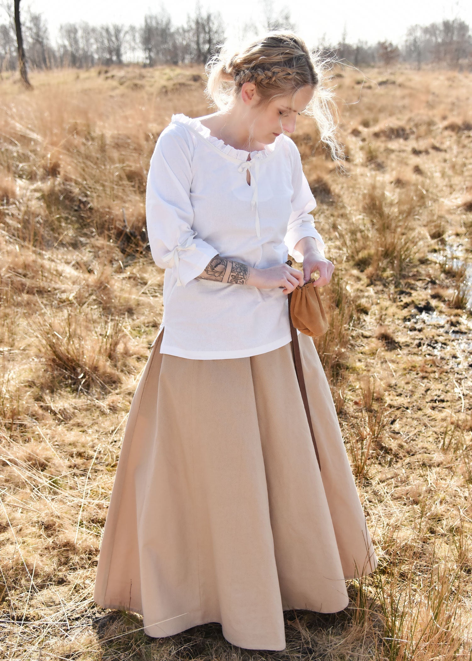 mittelalter bluse birga mit 3 4 arm weiss