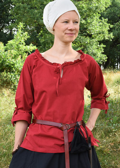 Rote Mittelalter Bluse Birga mit 3/4 Arm &amp; Schnürung