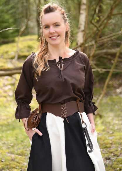 Mittelalter Bluse Birga: 3/4 Arm in Braun