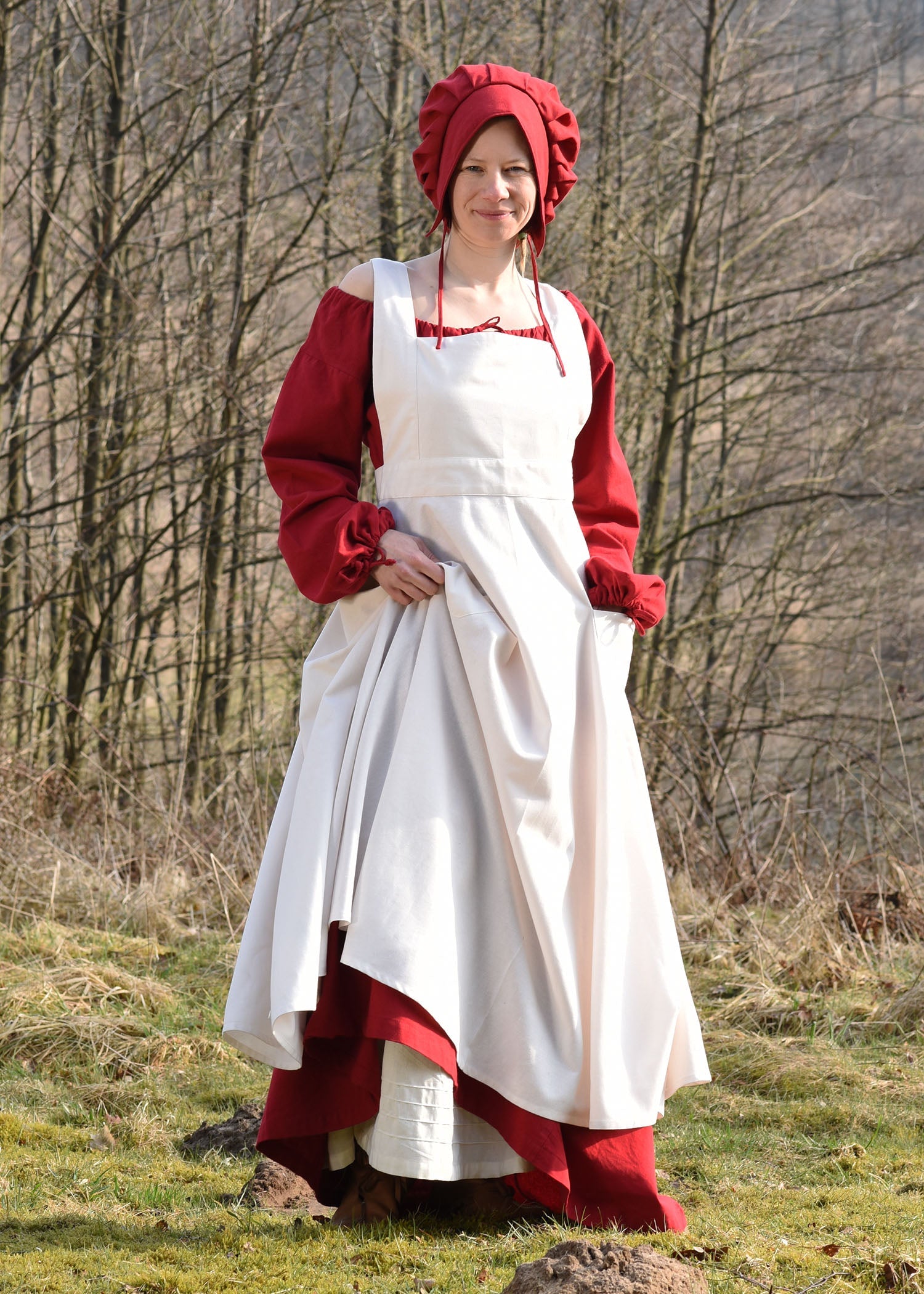 Authentische Mittelalter Schürze Ruth mit Taschen