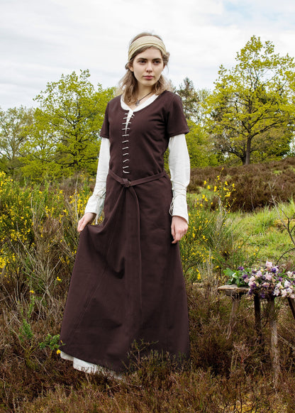 Mittelalterkleid Ava: Braune Cotehardie aus Canvas