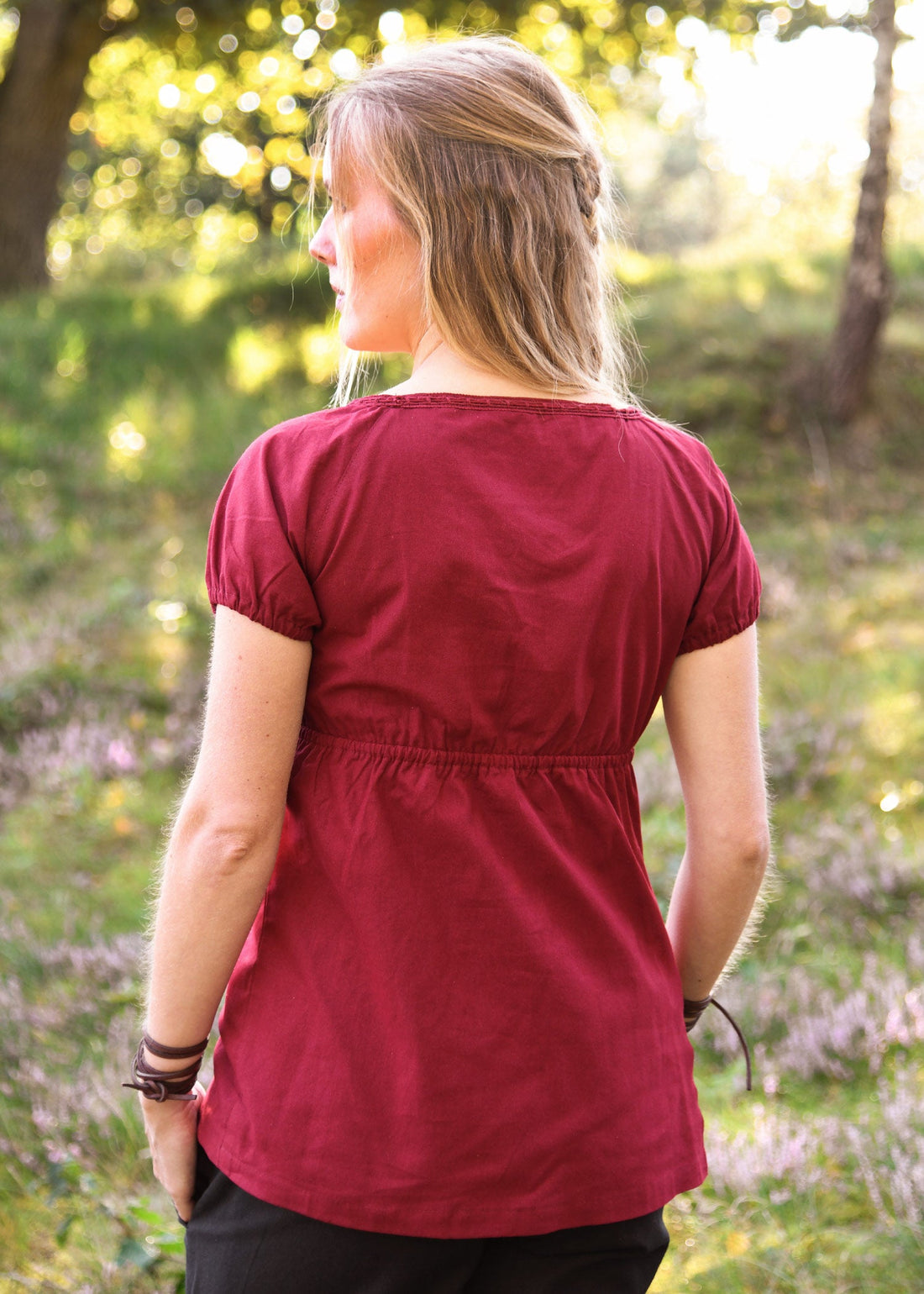 Mittelalter Kurzarm-Bluse Aren, weinrot
