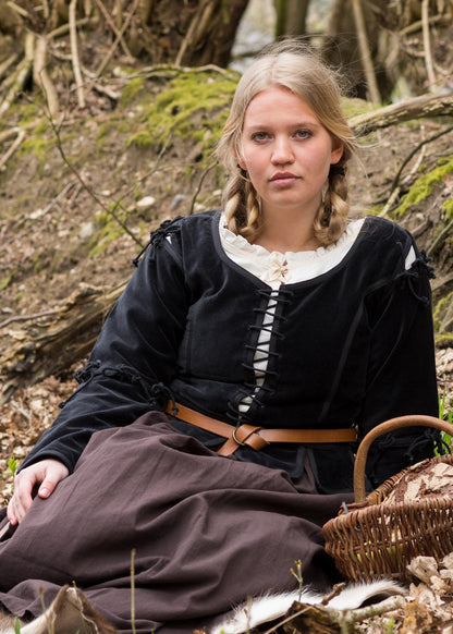 Samt Miederjacke Griselda mit abnehmbaren Ärmeln, Schwarz