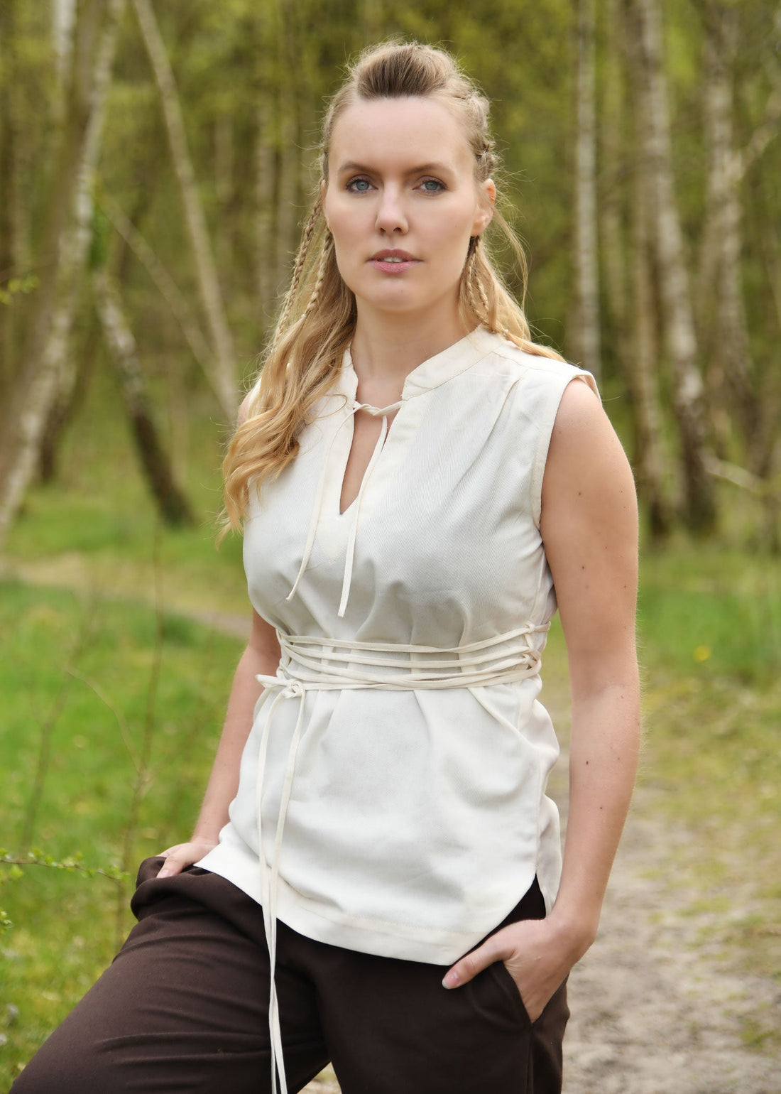 Ärmellose Mittelalter Bluse Levke, Natur