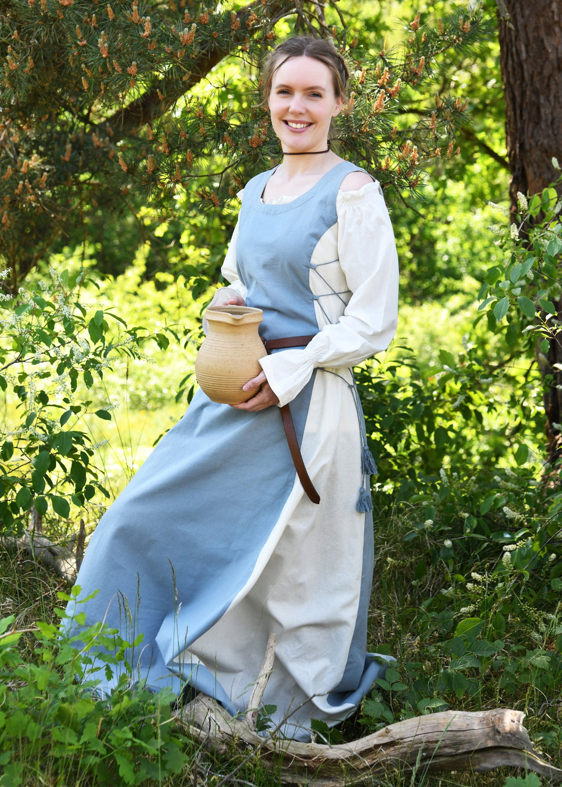 Mittelalter Überkleid Jarle, Blaugrau/Natur