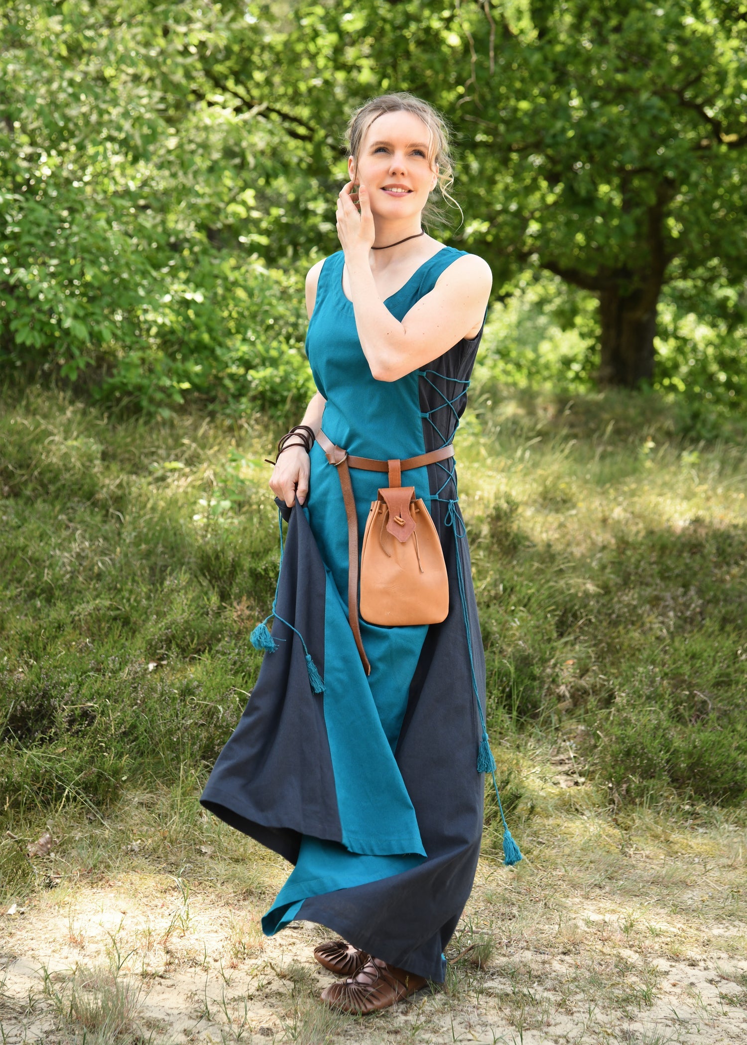 Jarle Mittelalter Überkleid, Petrol &amp; Dunkelblau