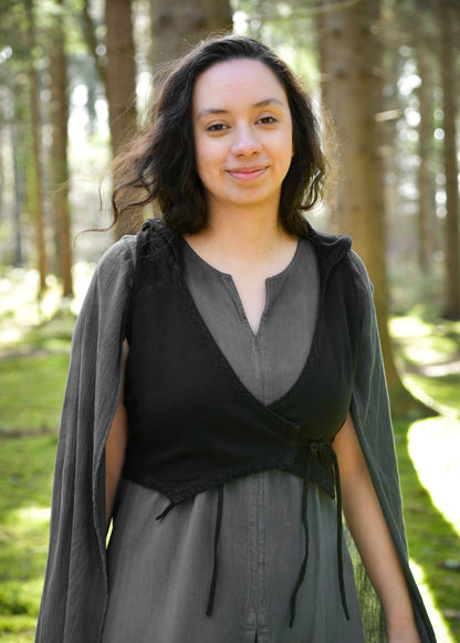 Nalen Kapuzenweste für Damen, Schwarz   LARP &amp; Mittelalter