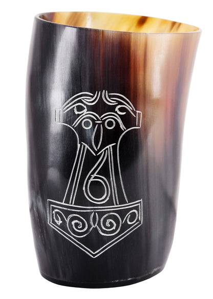 Horn Trinkbecher mit Mjölnir Gravur
