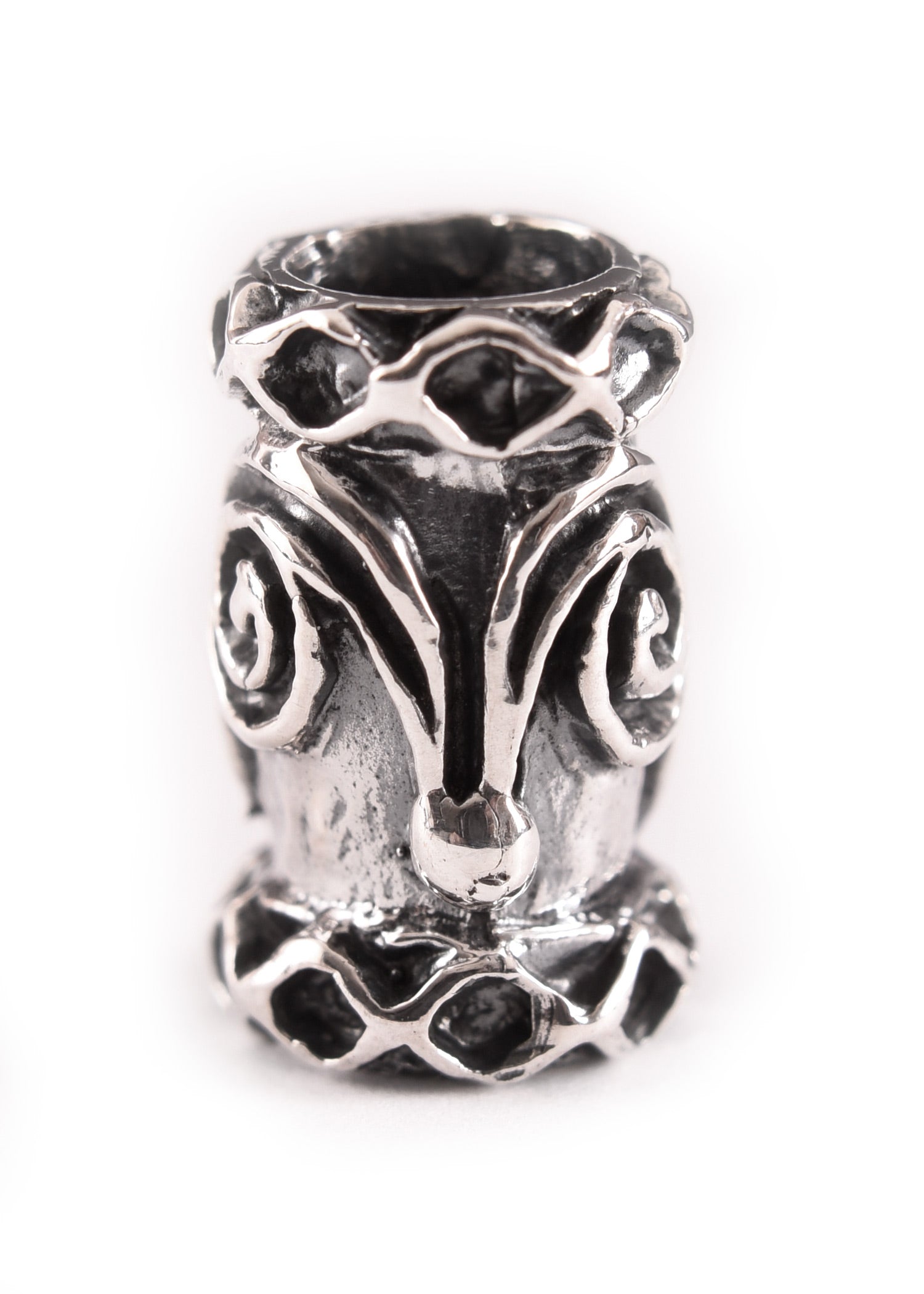 Silberne Bartperle &amp; Lockenperle mit Spiralmuster