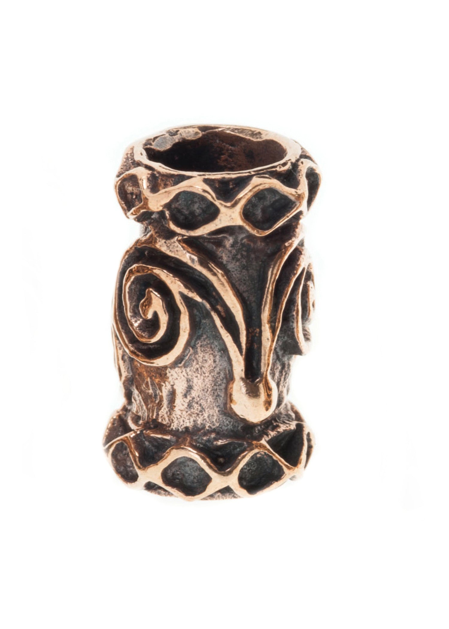 Bronze Bartperle mit Spiralen &amp; Rauten