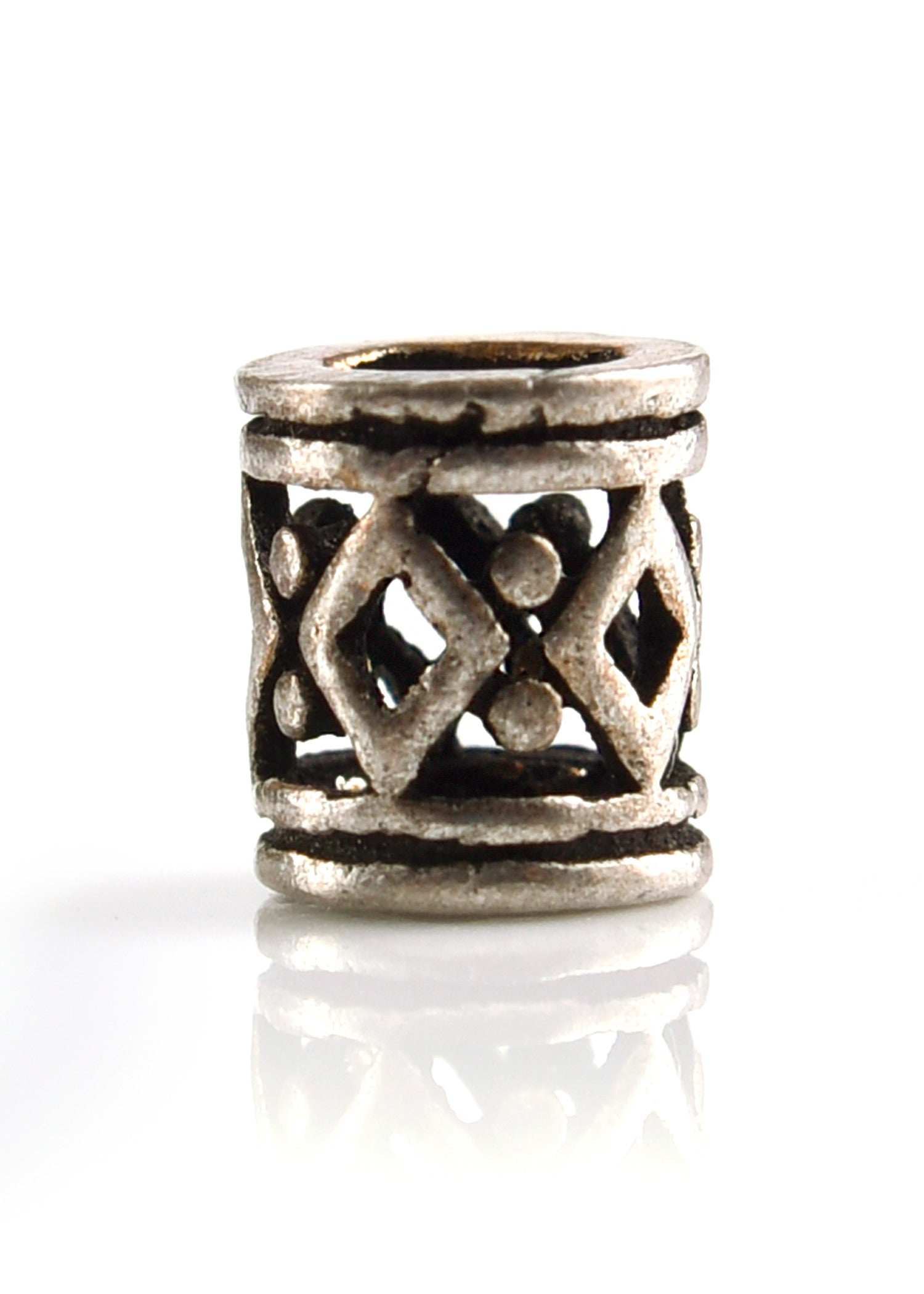 Silberne Wikinger Bartperle mit Rautenmuster