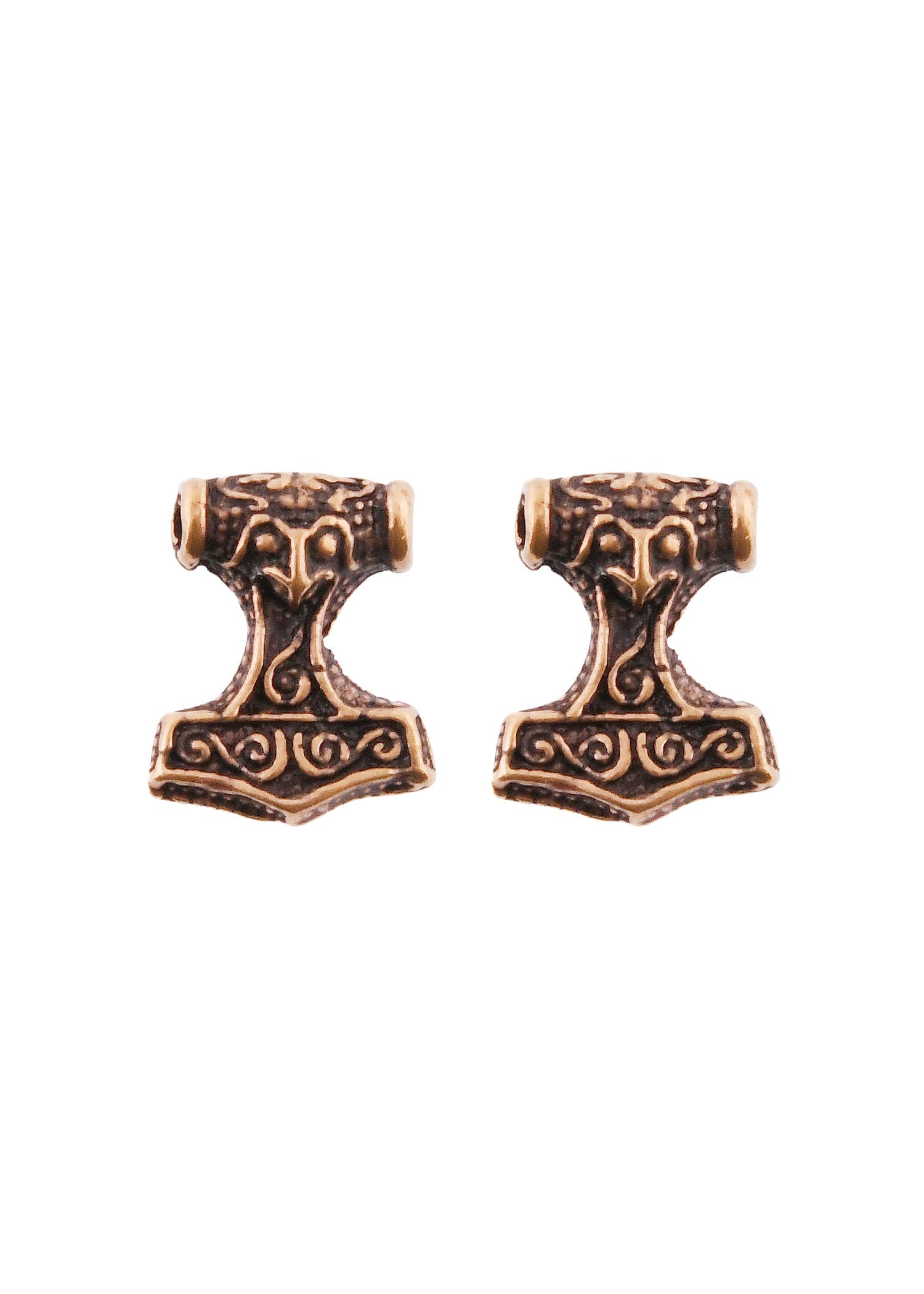 Bronze Ohrstecker Mjölnir mit Rabenkopf Motiv