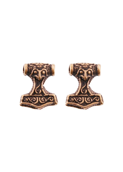 Bronze Ohrstecker Mjölnir mit Rabenkopf Motiv