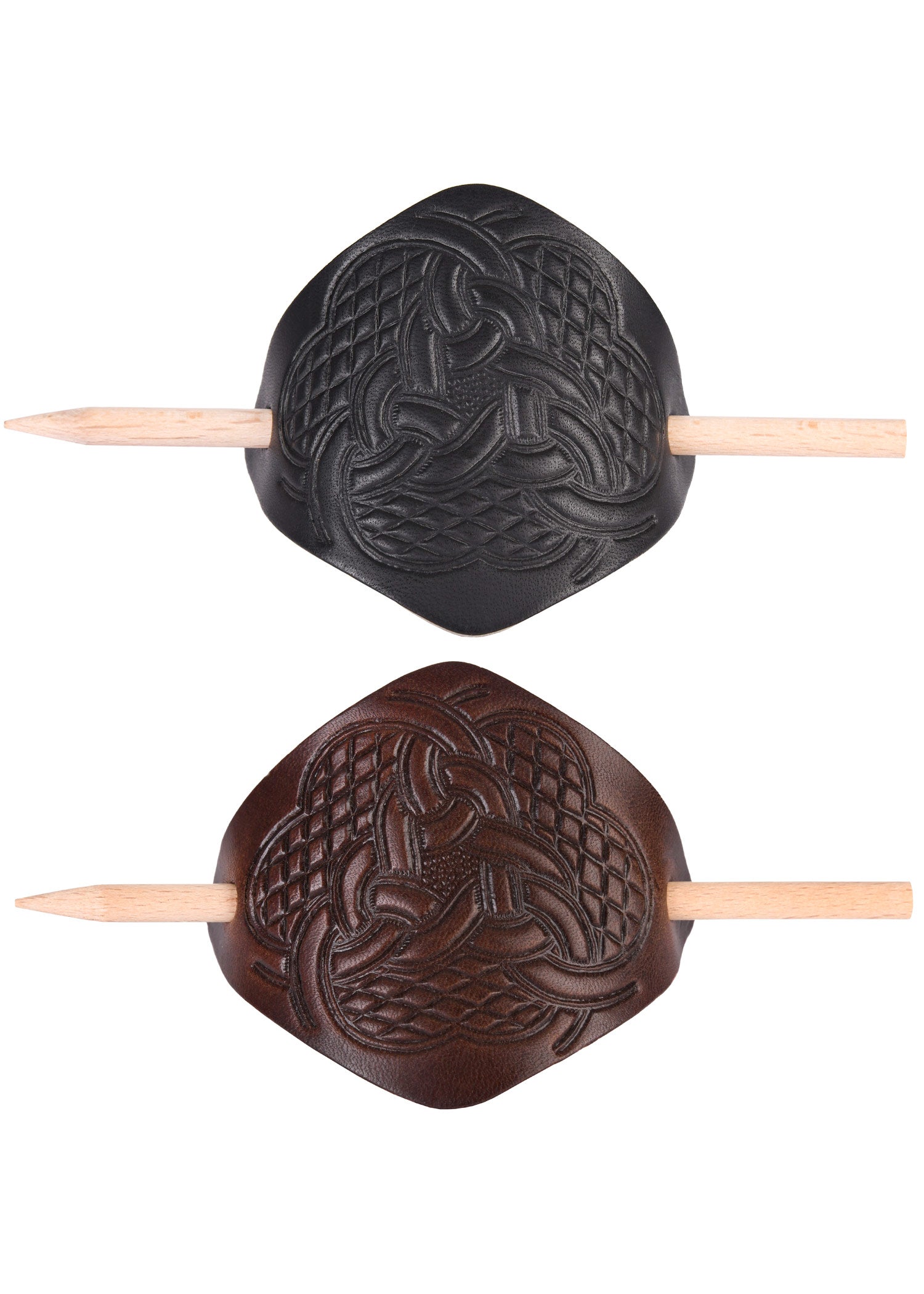 Elegante Leder Haarspange mit Knoten &amp; Holzstift
