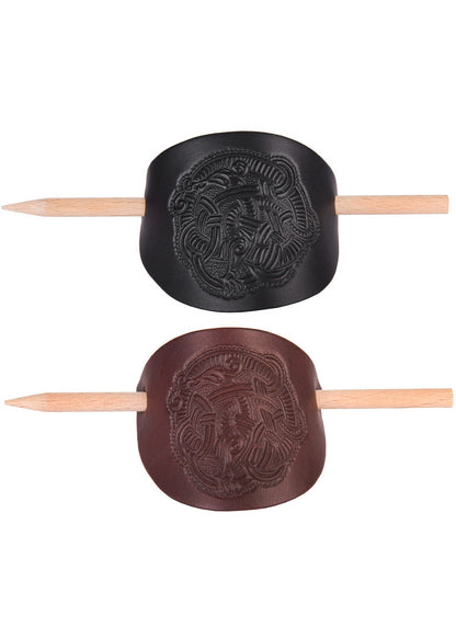 Wikinger Leder Haarspange mit Holzstift