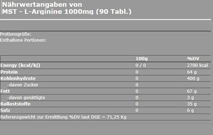 MST LArginine 1000mg 90 Tabl.