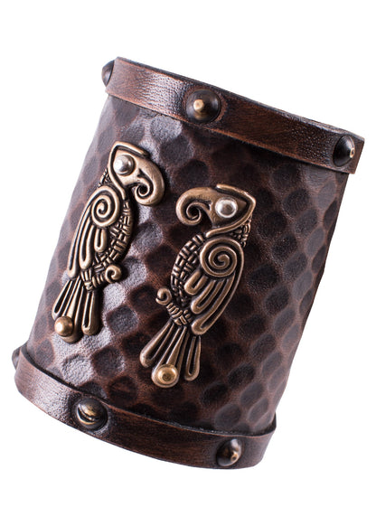 Leder Armschützer: Wikinger Raben Hugin &amp; Munin