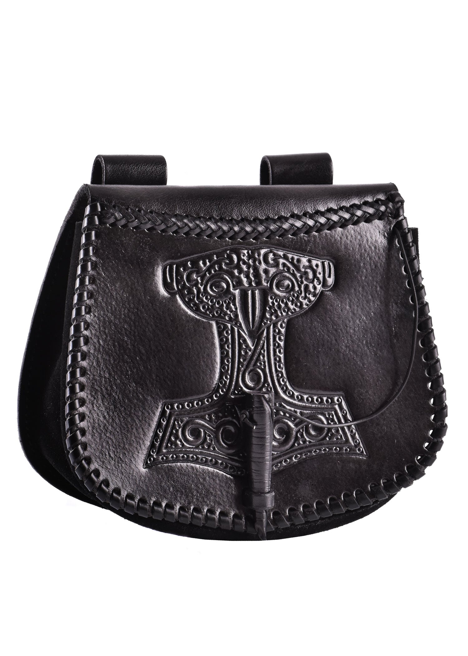 Leder Gürteltasche mit Thorshammer Prägung in Schwarz