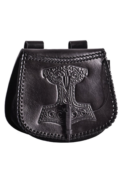 Leder Gürteltasche mit Thorshammer Prägung in Schwarz