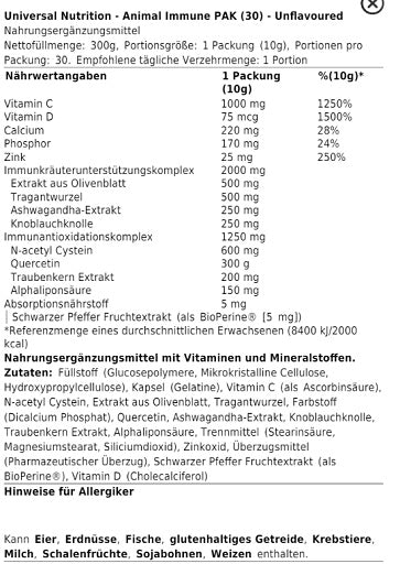 universal animal immune pak 30 packs