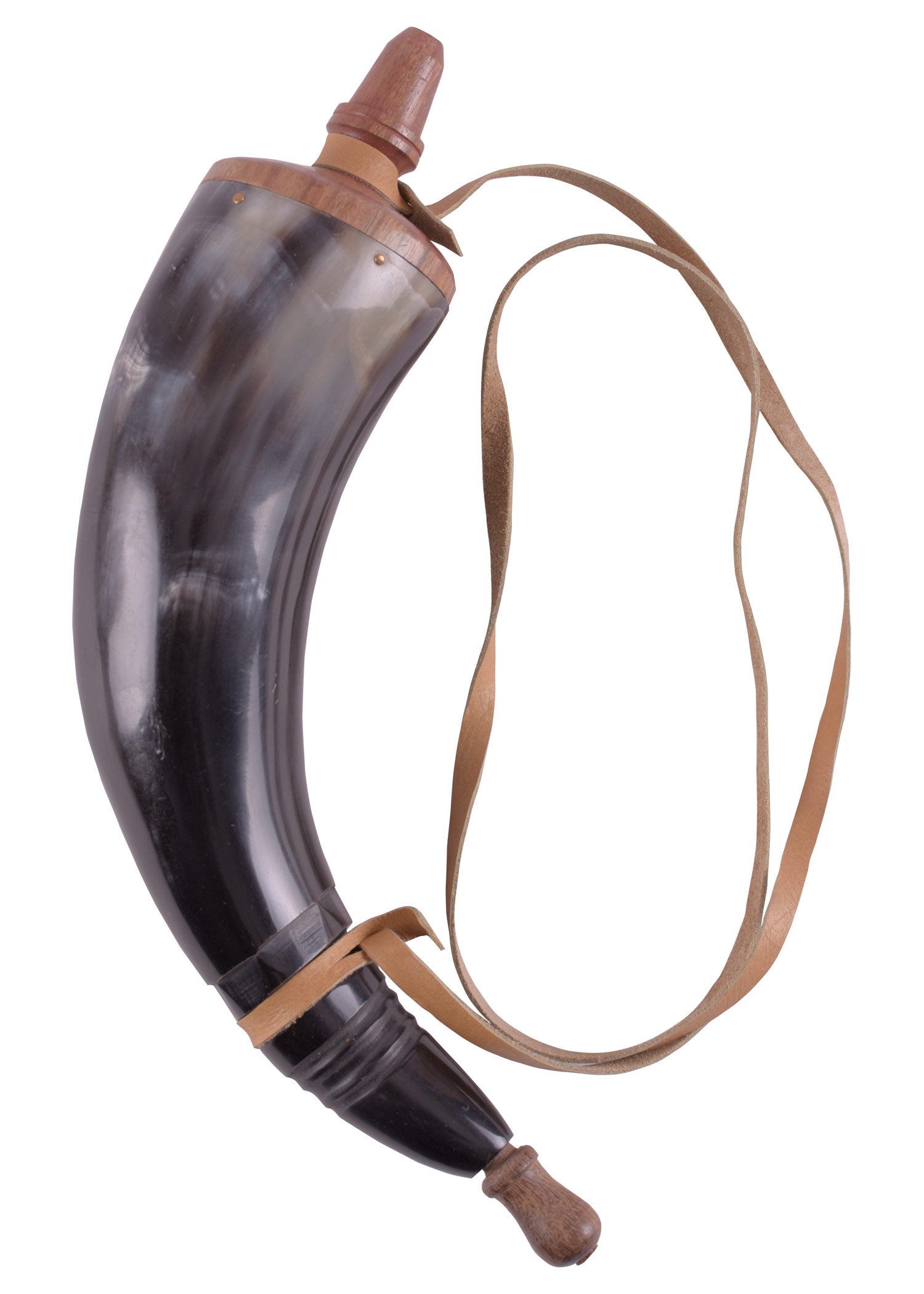 Authentisches Pulverhorn aus Naturhorn mit Lederriemen