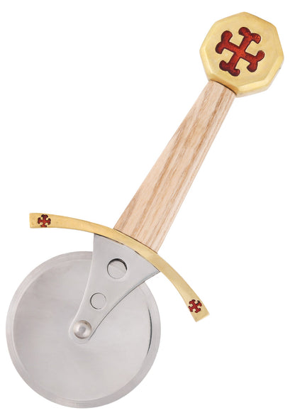 Templer Schwert Pizzaschneider aus Edelstahl &amp; Eschenholz