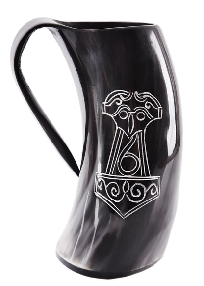 Mjölnir Horn Bierkrug   Handgefertigtes Wikinger Unikat