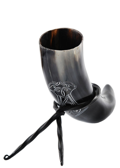 Trinkhorn mit Mjölnir Gravur &amp; Ständer