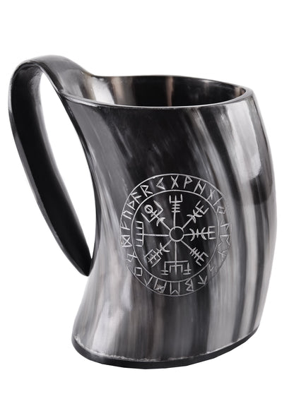 Horn Bierkrug Vegvísir – Handgefertigtes Unikat