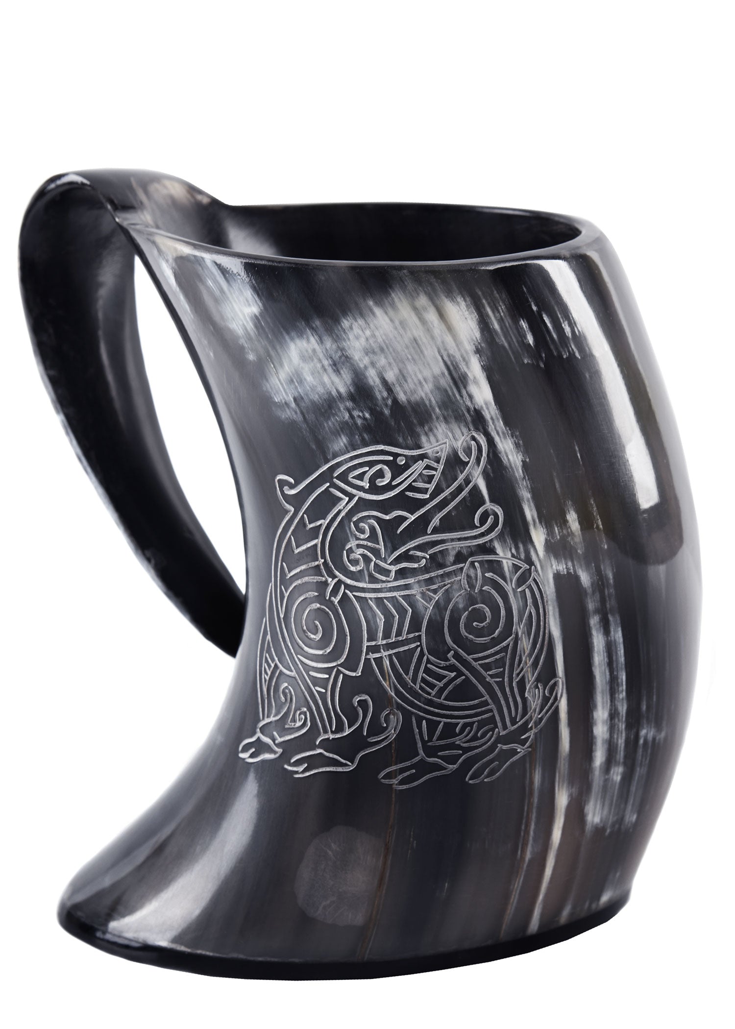 Horn Bierkrug mit Drachen Gravur (ca. 700ml)