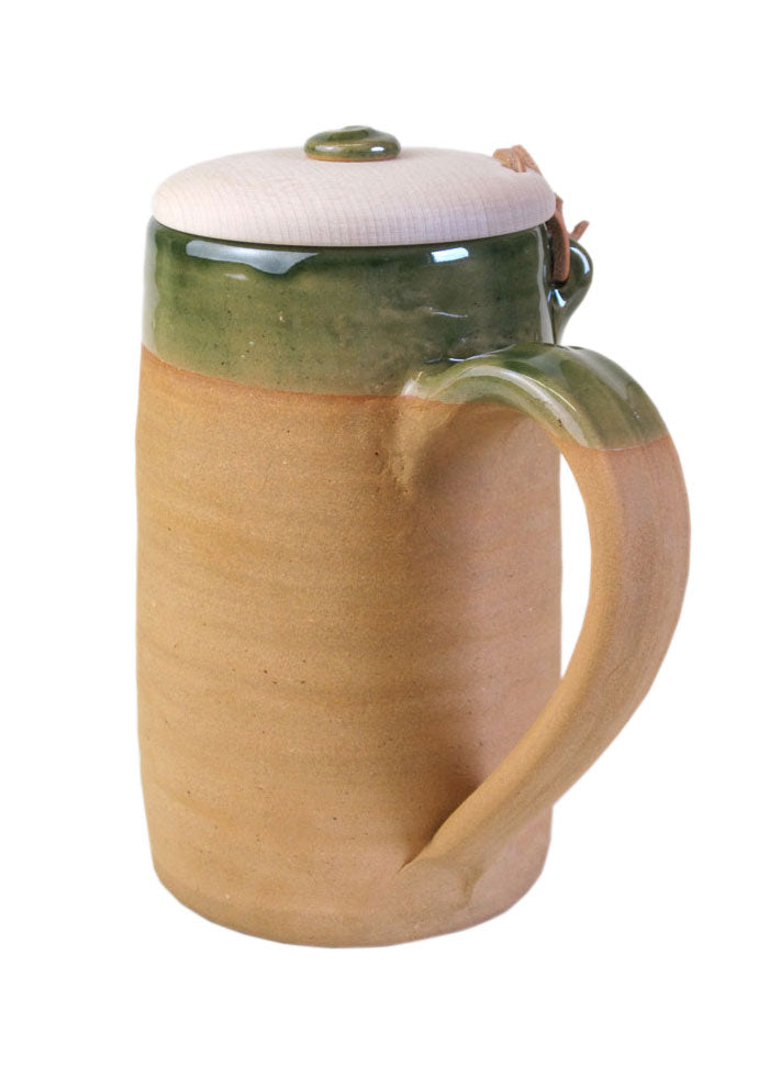 Historischer Ton Bierkrug 0,5L mit Holzdeckel
