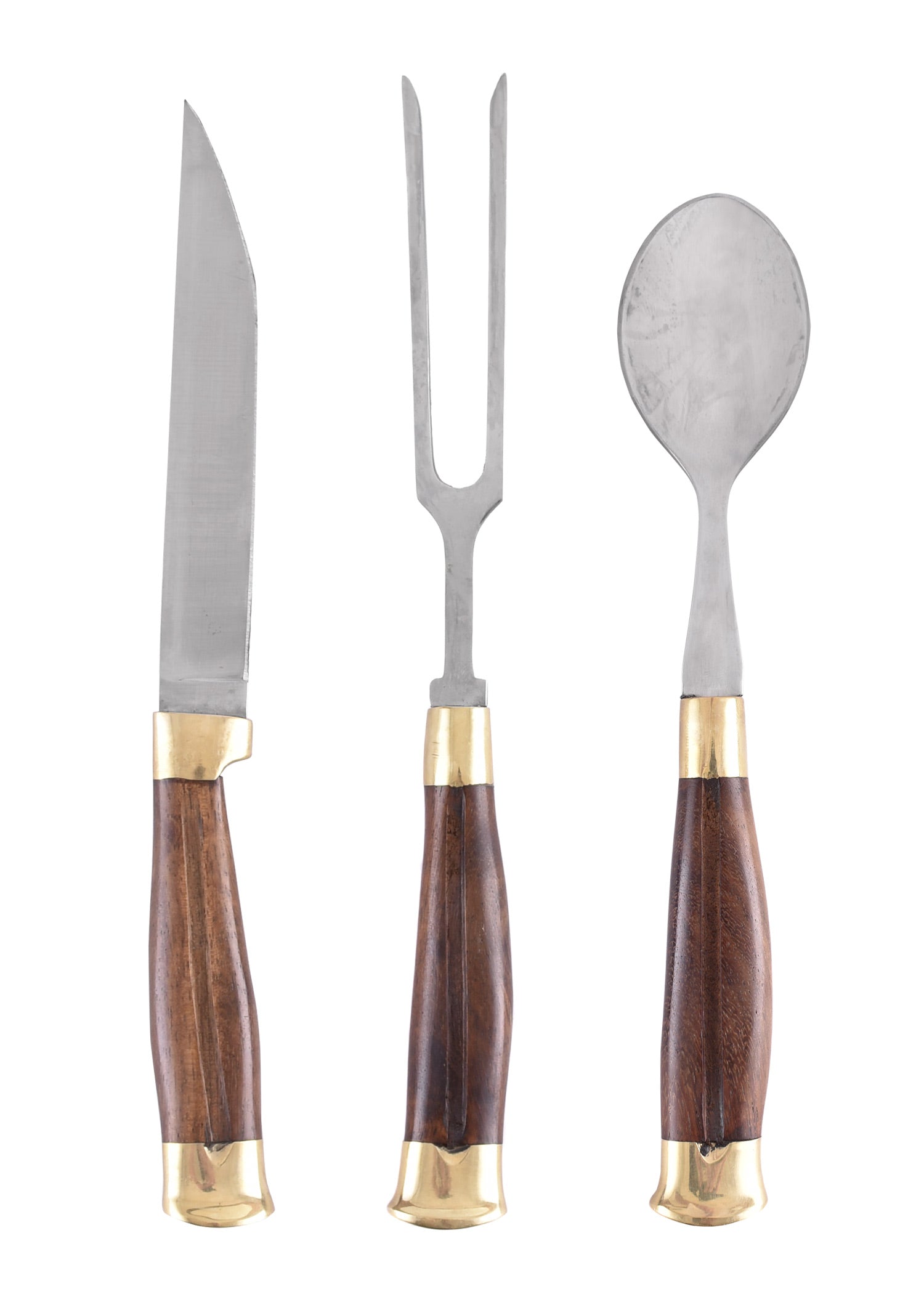 3 tlg. Mittelalter Besteckset mit Holzgriff &amp; Lederetui
