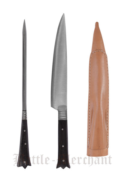 mittelalter essbesteck aus edelstahl inkl lederetui ca 24 cm