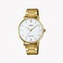 Casio Damen Analog Quarzuhr mit goldfarbenem Metallgehäuse und Edelstahlarmband, weißes Zifferblatt