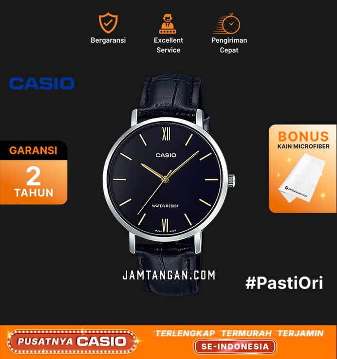 casio damen analog quarzuhr metallgehaeuse schwarzem lederarmband schwarzes zifferblatt ltp vt01l 1budf