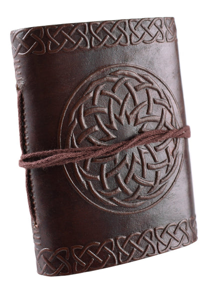 Leder Notizbuch mit Sonnen Relief, 7x9 cm