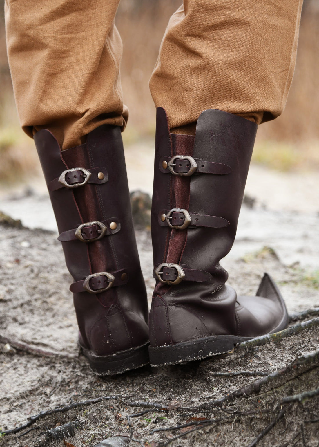 Mittelalter Schnabelstiefel 3 Schnallen Braun