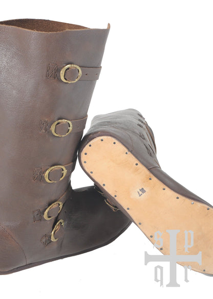 Authentische Lederstiefel 14. Jh. mit Riemen