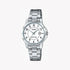 Casio Damen Analog Quarzuhr mit Edelstahlgehäuse und Edelstahlarmband, weißes Zifferblatt mit Datumsanzeige