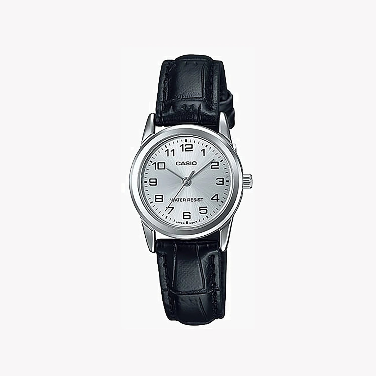 Casio Damen Analog Quarzuhr mit Metallgehäuse und Lederarmband, weißes Zifferblatt