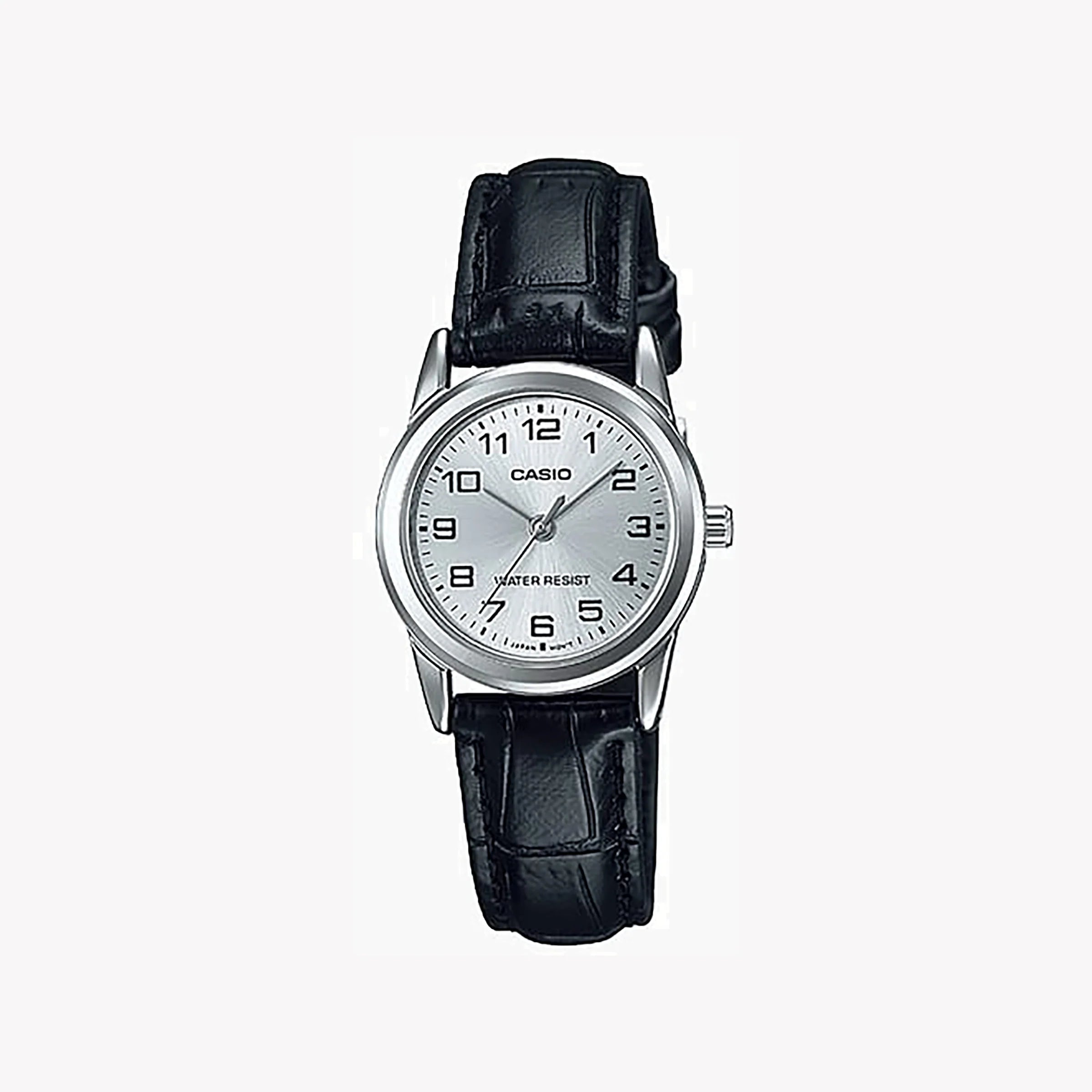 Casio Damen Analog Quarzuhr mit Metallgehäuse und Lederarmband, weißes Zifferblatt